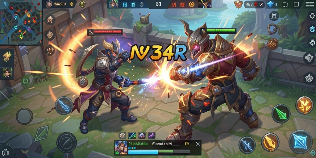 Tampilan seru saat berperang di arena MOBA 34R.