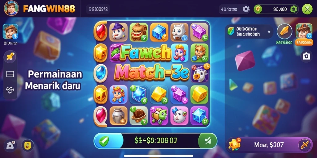 Tampilan gameplay seru dari FANGWIN88 dengan tantangan Match-3.