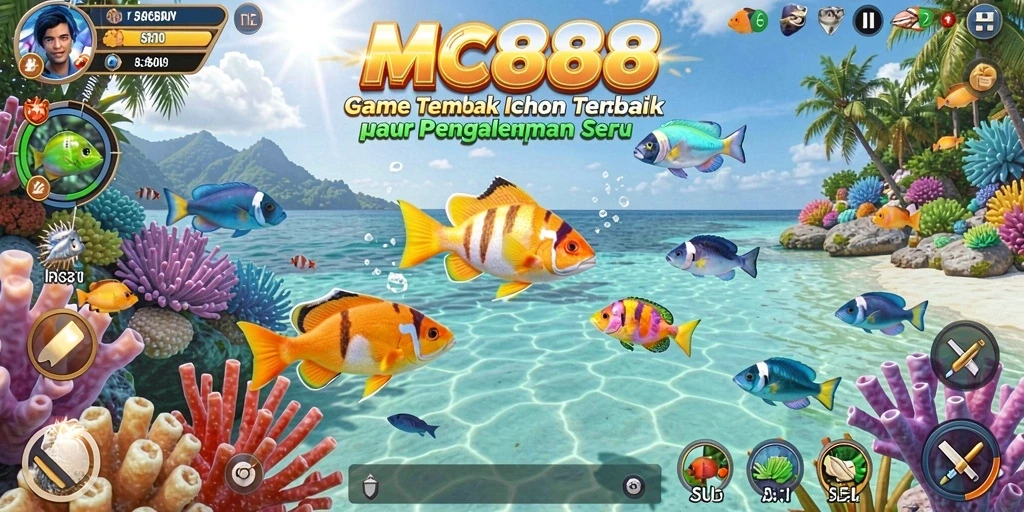 Tampilan gameplay seru dari MC888 saat menembak ikan-ikan besar.
