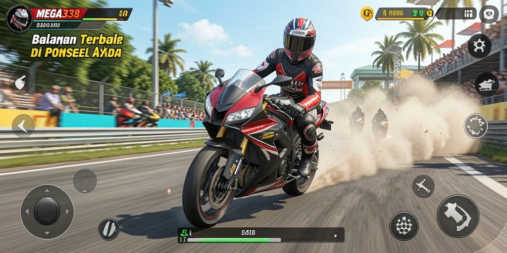 Gameplay menarik dalam balapan motor MEGA338.