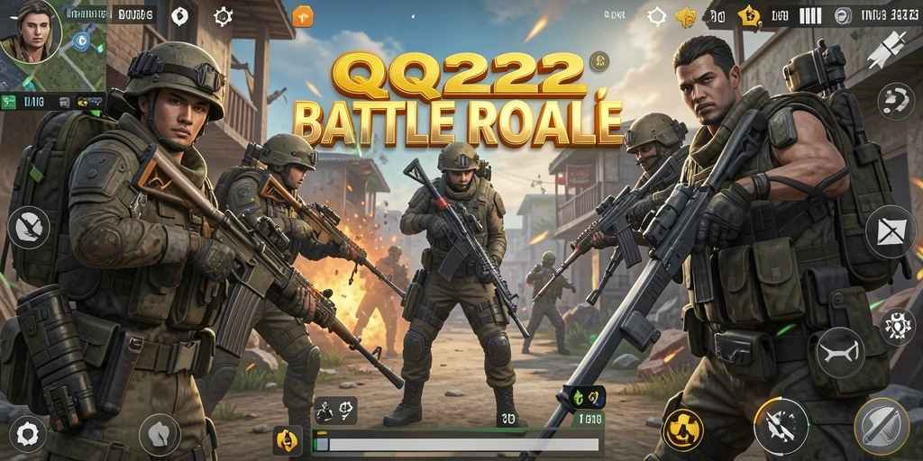 Screenshot gameplay <strong>QQ222</strong> yang menunjukkan aksi tempur seru di Battle Royale.